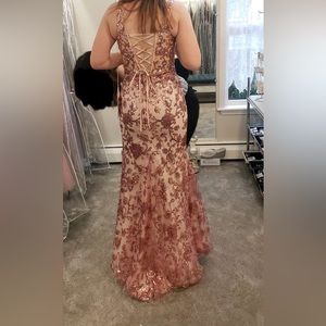 Prom dress, Blush pink with sequin details, has a detachable overskirt